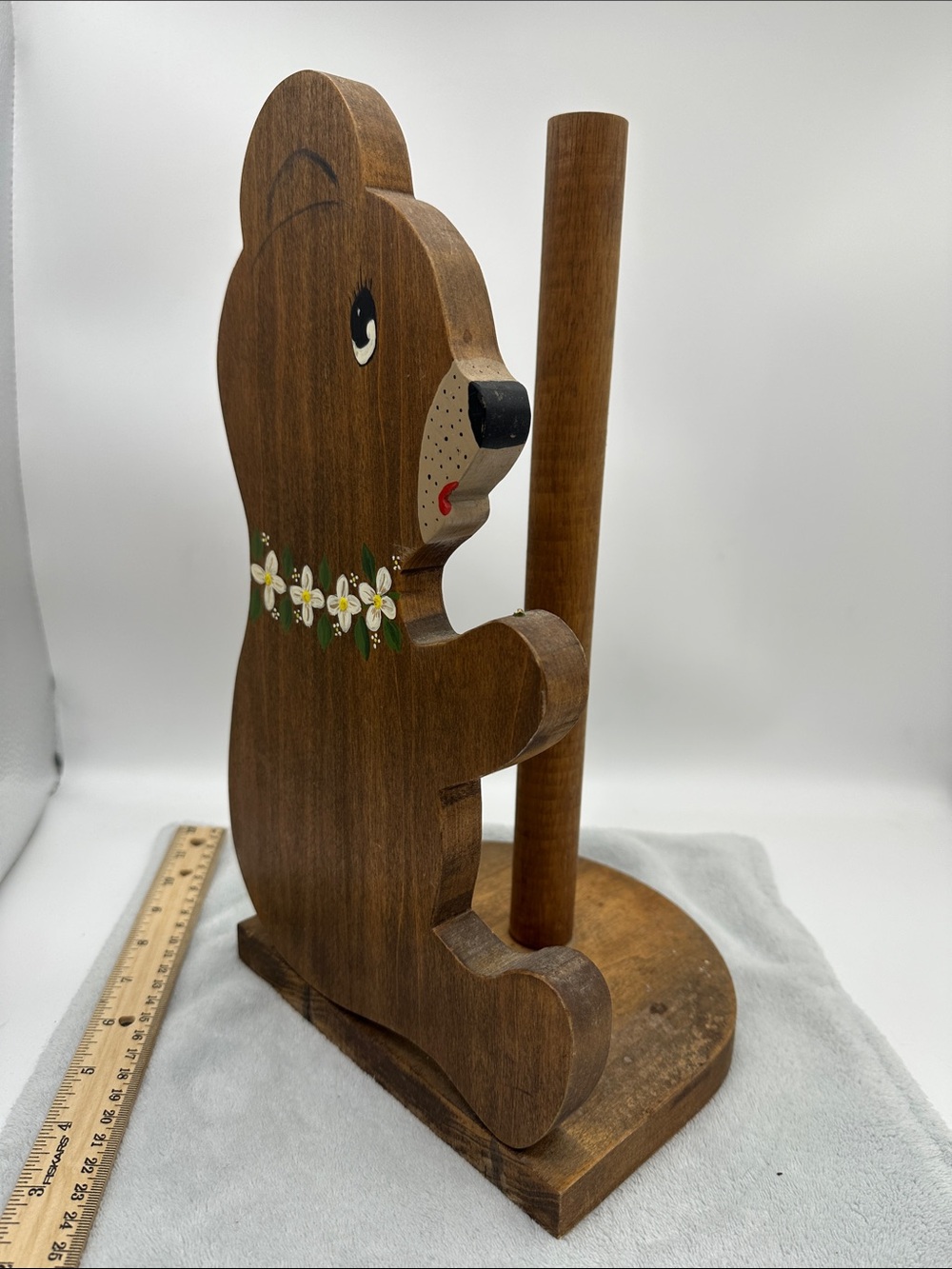 Vintage Folk Art Handcrafted Wooden Bear Paper Towel Holder